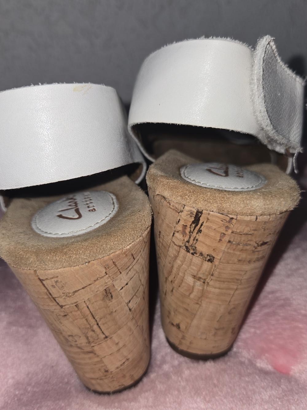 Clarks Artisan White Leather Strappy Cork Wedge Sandals - Picture 5 of 7
